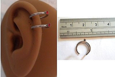 Ear Cuff Fake Helix Cartilage Piercing Jewelry Ear Hoop Double Crystal Red - I Love My Piercings!