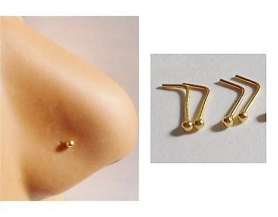 4 Gold Titanium Plated Tiny Small Ball L Shape Pin Stud Nose Ring 22 gauge 22g - I Love My Piercings!