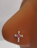 Sterling Silver Nose Stud Pin Ring L Shape Crystal Cross 20g 20 gauge Purple - I Love My Piercings!