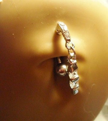 Surgical Stainless Steel Belly Ring Top Down Reverse Clear Crystals 14 gauge 14g - I Love My Piercings!