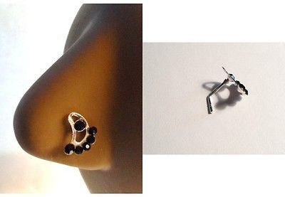 Black Crystal Nose Ring Stud Pin L Shape Sterling Silver 20 gauge 20g - I Love My Piercings!