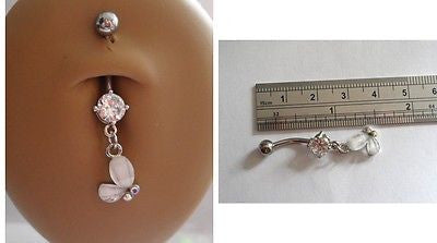 Surgical Steel Belly Fancy Dangle Clear Crystal Baby Butterfly Ring 14 gauge 14g - I Love My Piercings!