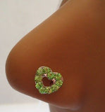 Sterling Silver Nose Stud Pin Ring L Shape Large Heart 20g 20 gauge Green - I Love My Piercings!