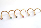 6 Piece GOLD Titanium Small 2mm Crystal Nose Screw Ring Twist 20g 20 gauge - I Love My Piercings!