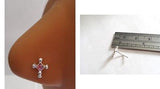 Sterling Silver Nose Stud Pin Ring L Shape Crystal Cross 20g 20 gauge Purple - I Love My Piercings!