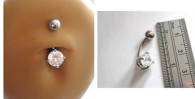 Surgical Steel Belly Ring Round Clear Crystal Solitaire Claw Set 14 gauge 14g - I Love My Piercings!