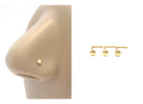 3 Pc 18k Gold Plated Nose Studs Sits Flat Disk L Shape Bent Pin Stud 22 gauge