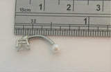 Surgical Steel Small Clear Oval Crystal Pearl Ball VCH Hood Clit Ring Bar 16 gauge 16g