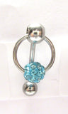 Aqua CZ Crystal Ball Dangle Bar VCH Jewelry Clit Clitoral Hood Ring 14 gauge 14g - I Love My Piercings!