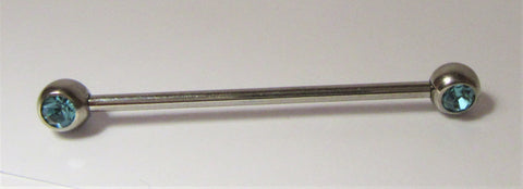 Surgical Stainless Steel Aqua Gem Balls Industrial Ear Barbell 14 gauge 32 mm