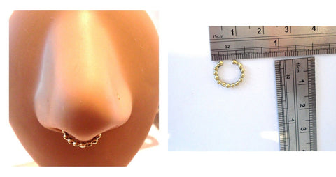 Gold Brass Fake Faux Beaded Septum Hoop Barbell Ring Looks 18 gauge - I Love My Piercings!