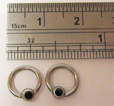Surgical Steel Black Gem Crystal Small Hoops Tragus Rook Piercing 16 gauge 16g