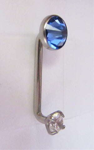 Internally Threaded Blue Clear Flat Gem CZ VCH Jewelry Clitoral Hood 14 gauge - I Love My Piercings!