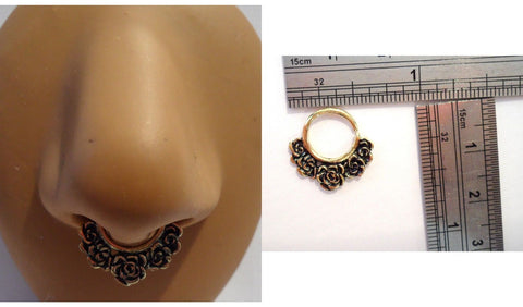 Gold Brass Rose Bouquet Ornate Septum Ring Hoop Barbell 16 gauge 16g - I Love My Piercings!