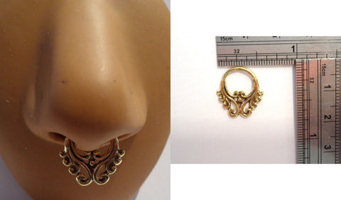 Gold Brass Curtsy Ornate Septum Ring Hoop Barbell 16 gauge 16g - I Love My Piercings!