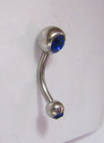 Surgical Steel VCH Hood Gem Top Curved Barbell Dark Blue Crystal 14 gauge 14g - I Love My Piercings!