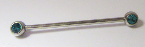 Surgical Steel Intense Aqua Gem Balls Industrial Ear Barbell 14 gauge 32 mm