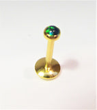 18k Gold Plated Dark Green Opal Stud Post Lip Tragus Cartilage Ring 16 gauge 16g