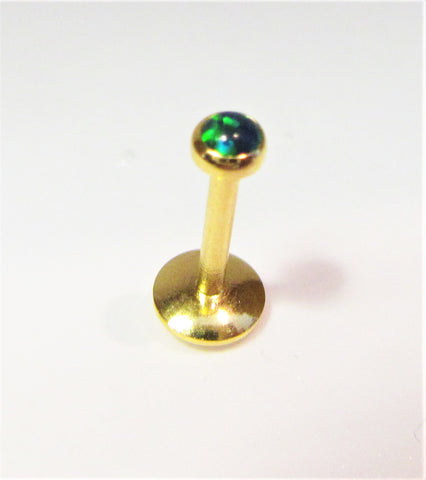 18k Gold Plated Dark Green Opal Stud Post Lip Tragus Cartilage Ring 16 gauge 16g