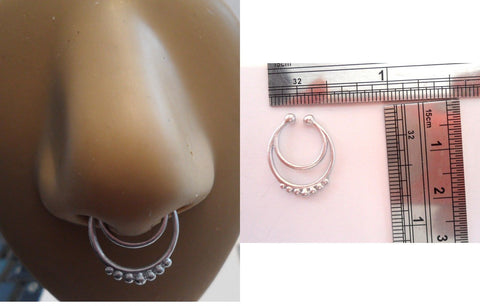 Pearlized Silver Fake Faux Double Hoop Ornate Septum Hoop Barbell Ring 18 gauge - I Love My Piercings!