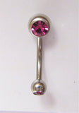 Surgical Steel VCH Hood Gem Top Curved Barbell Fuschia Crystal 14 gauge 14g - I Love My Piercings!