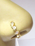 18K Yellow Gold Plated Nose Hoop Stud Clear Gem Swirl Wrapped Crystal 20 gauge