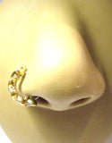 18K Yellow Gold Plated Nose Hoop Stud Clear Gem Swirl Wrapped Crystal 20 gauge