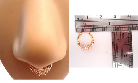 Gold Plated Fake Princess Clear Crystal Septum Hoop Barbell Ring Looks 16 gauge - I Love My Piercings!