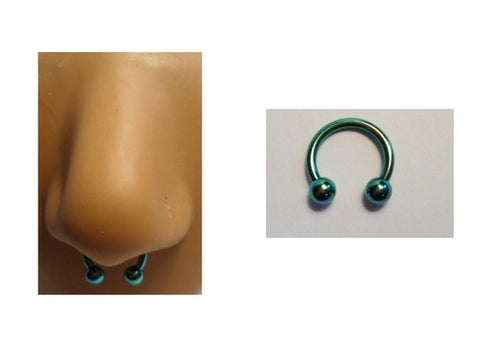 Green Titanium Circular Horseshoe Half Hoop Septum Ring 14g 14 gauge 10mm - I Love My Piercings!
