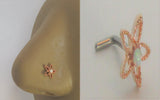 18k Rose Gold Plated White Opal Beaded Star L Shape Bend Stud Pin 20 gauge 20g