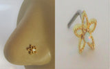 18k Gold Plated White Opal Beaded Star L Shape Bend Stud Pin 20 gauge 20g