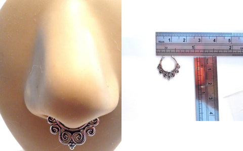 Surgical Steel Silver Fake Faux Ornate Curtsy Septum Hoop Ring 18 gauge - I Love My Piercings!