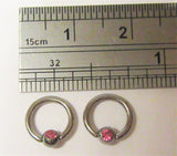 Surgical Steel Pink Gem Crystal Small Hoops Tragus Rook Piercing 16 gauge 16g