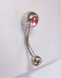 Surgical Steel VCH Hood Gem Top Curved Barbell Pink Crystal 14 gauge 14g - I Love My Piercings!