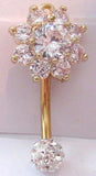 14k Gold Plated Barbell Loaded Crystal Flower VCH Clitoral Clit Hood 14 gauge