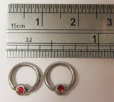 Surgical Steel Red Gem Crystal Small Hoops Tragus Rook Piercing 16 gauge 16g