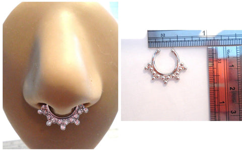 Surgical Steel Silver Fake Faux Clear Crystal Beaded Septum Hoop Ring 18 gauge - I Love My Piercings!