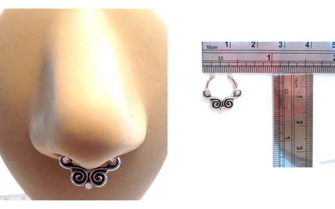 Surgical Steel Silver Fake Faux Clear Crystal Swirls Septum Hoop Ring 18 gauge - I Love My Piercings!