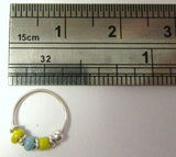 Sterling Silver Thin Nose Hoop Yellow Blue Beaded Ring 22 gauge 8 mm Diameter - I Love My Piercings!