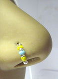 Sterling Silver Thin Nose Hoop Yellow Blue Beaded Ring 22 gauge 8 mm Diameter - I Love My Piercings!