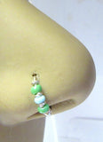 Sterling Silver Thin Nose Hoop Green Beaded Ring 22 gauge 22g 8 mm Diameter - I Love My Piercings!