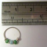 Sterling Silver Thin Nose Hoop Green Beaded Ring 22 gauge 22g 8 mm Diameter - I Love My Piercings!