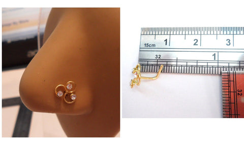 18k Gold Plated Nose Stud Pin Ring L Shape Triple Swirl Clear CZ 20 gauge 20g - I Love My Piercings!