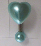 Teal Faux Pearl Heart Curved Barbell VCH Clit Clitoral Hood Ring 14 gauge 14g