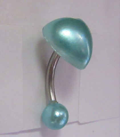 Teal Faux Pearl Heart Curved Barbell VCH Clit Clitoral Hood Ring 14 gauge 14g