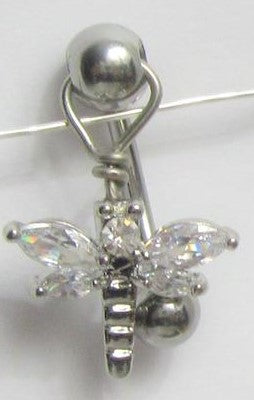 Surgical Steel Dragonfly Clear Crystal CZ Gem Dangle VCH Vertical Clit Clitoral Hood Ring 14g - I Love My Piercings!