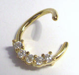 18k Gold Plated Clear Gems CZ Cartilage Hoop Ring Seamless 16 gauge 16g 10 mm