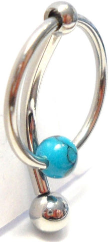 Turquoise Stone Hoop Dangle Barbell Bar VCH Jewelry Clit Clitoral Hood Ring 14 gauge 14g - I Love My Piercings!