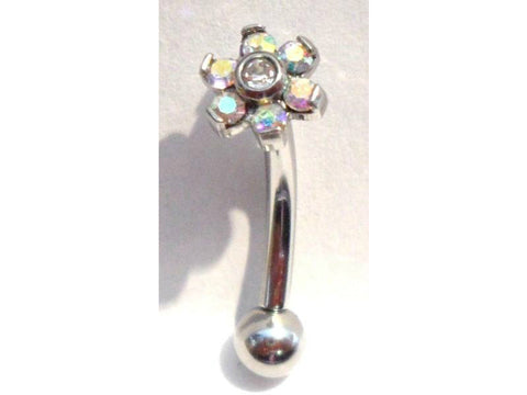 Iridescent AB Crystal Daisy Vertical Clitoral Hood VCH Jewelry Barbell Genital 14 gauge