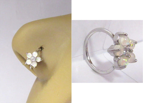 Surgical Steel Flower White Opal Opalite Nose Seamless Hoop Ring 20 gauge 20g